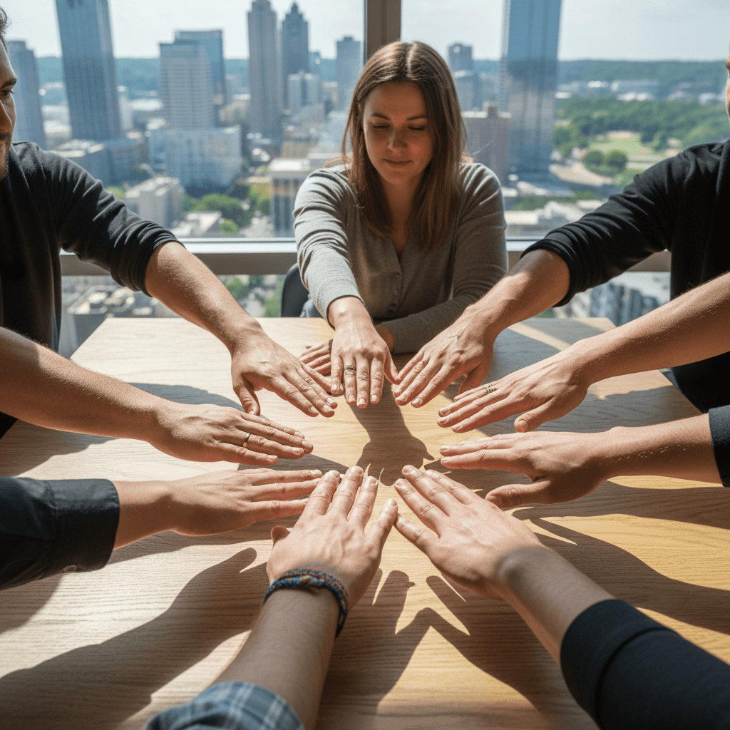 Hands united in community support