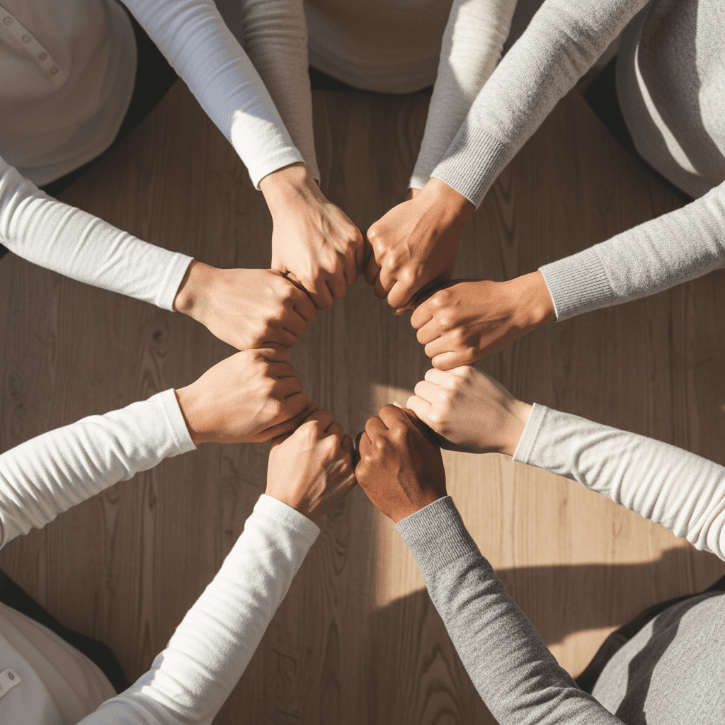 Hands joined in community circle